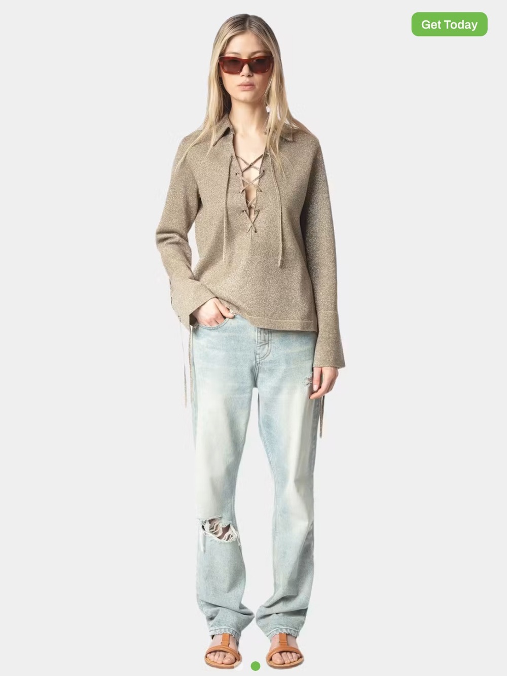 Zadig & Voltaire Metallic Lace-Up Top